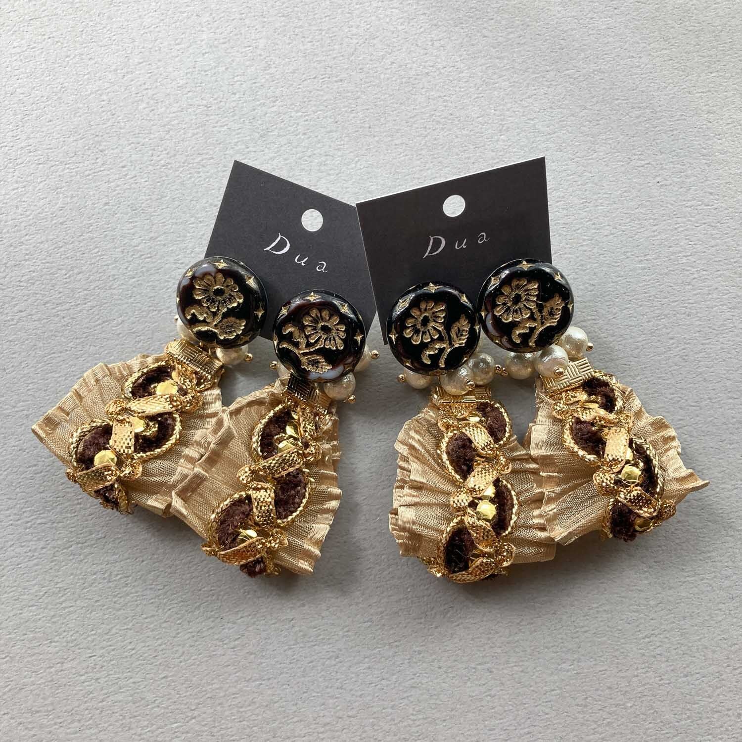 パール シフォン クリア フラワー ボタン リボン ピアス イヤリング