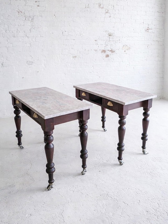 引出し&キャスター付きネイルテーブル大理石860 (アンティーク調ろくろ足ネイルデスク) W860×D450 かわいいドレッサー