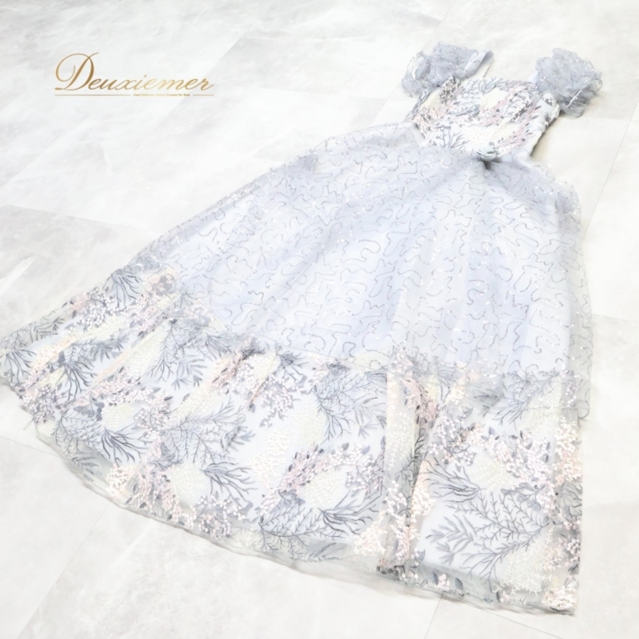 パーティドレス ワンピース ドレス グレイ系 シルバー系 Da Vistosa ドニャヴィストーサ 発表会 演奏会 パーティ 舞台 ラメ スパンコール フリル ダンス かわいい おしゃれ エレガント ウエディング クラシック スタイリッシュ