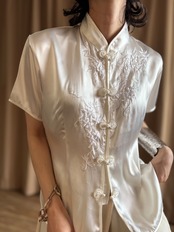 embroidered white satin shirt-5155-8