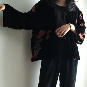 "velours" beautiful flower pattern see-through design cardigan