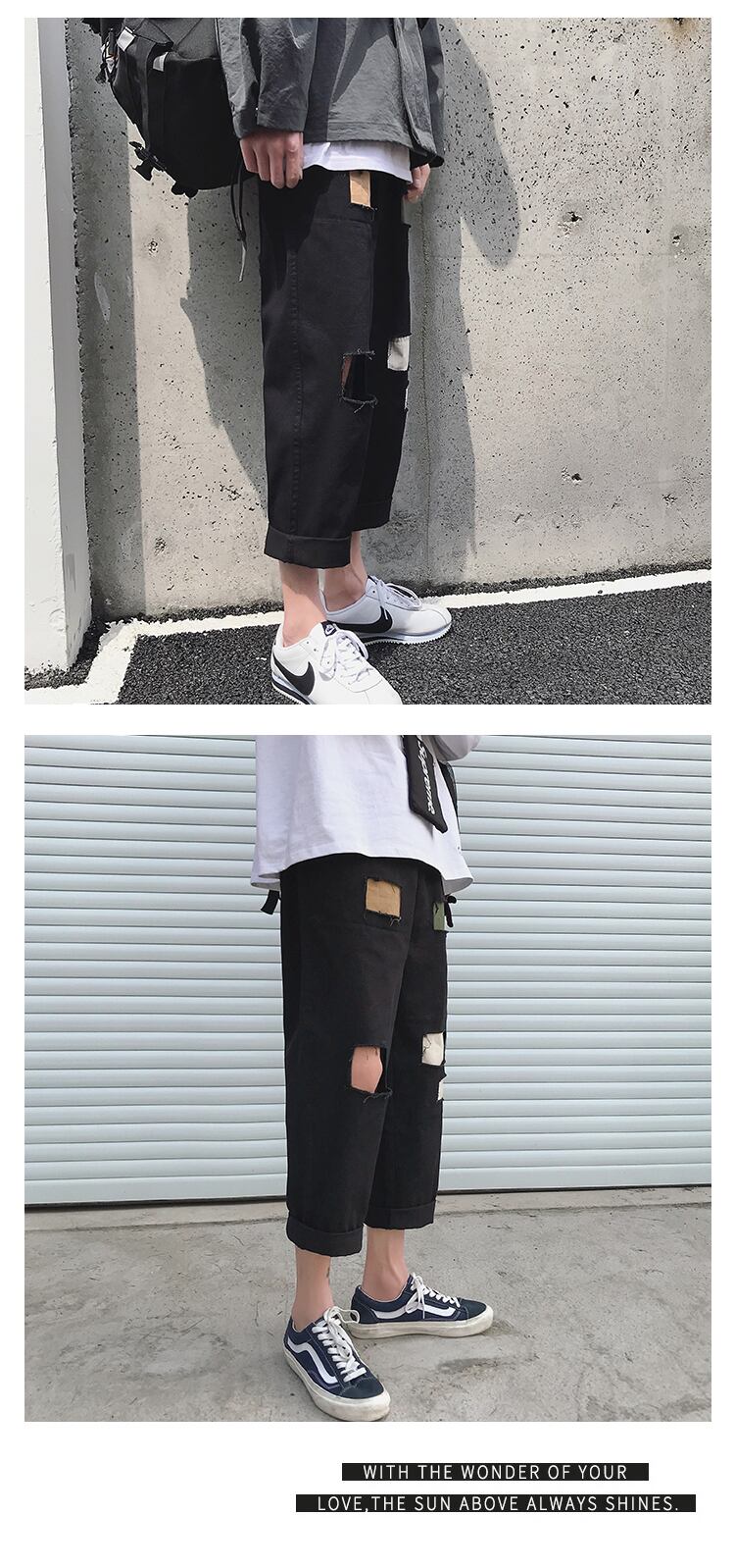 全2色 デニム パンツ ストレート カジュアル ダメージ おしゃれ