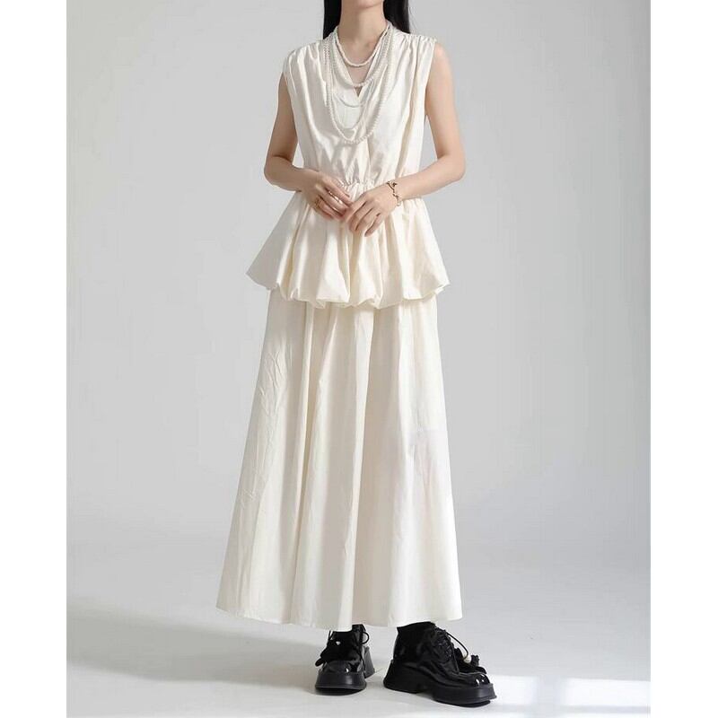 Vネックノースリーブワンピース A0093