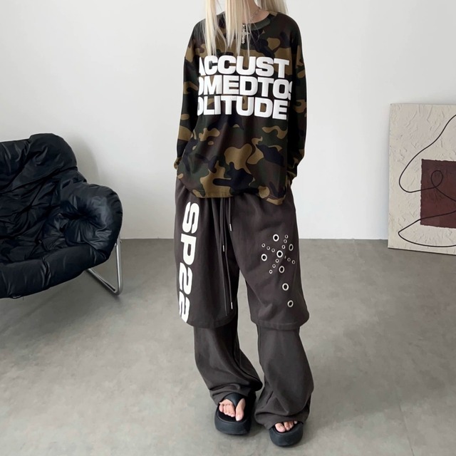 フェイクレイヤードロゴアイレットボリュームスウェットパンツ 1col R02816