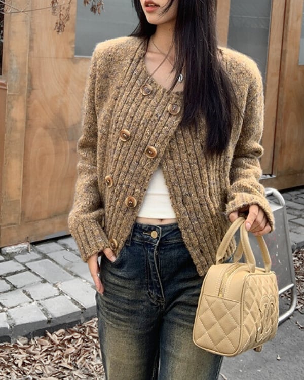 Double button mix color cardigan TH2857