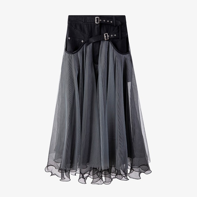 【TR1308】Mesh Tulle Belt Skirt