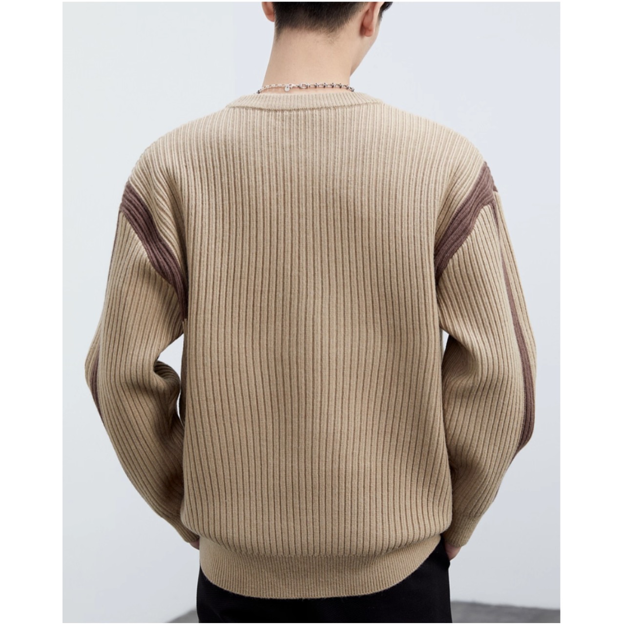 ショルダーラインデザイン ラウンドネック 長袖リブニット af0336