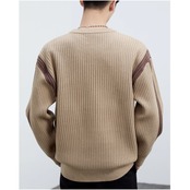 ショルダーラインデザイン ラウンドネック 長袖リブニット af0336