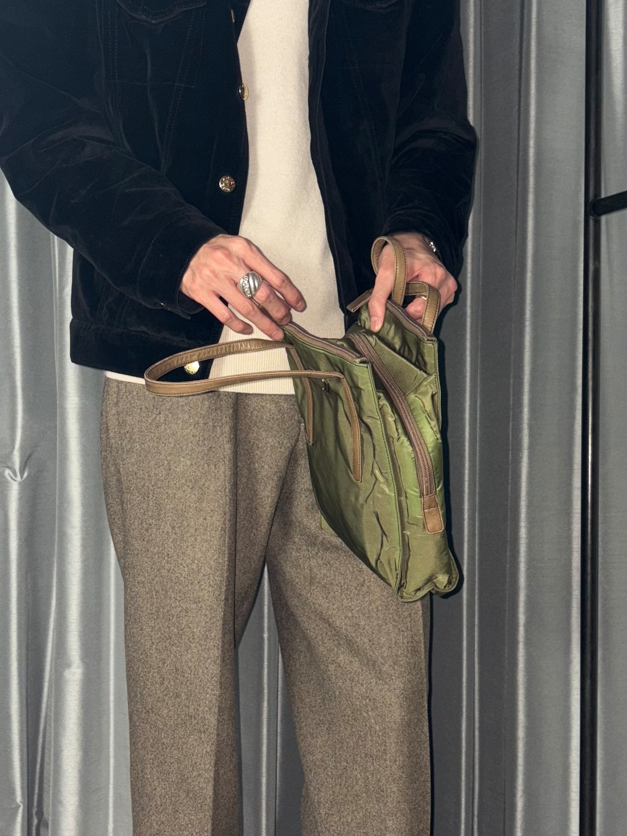 PRADA green nylon hand bag