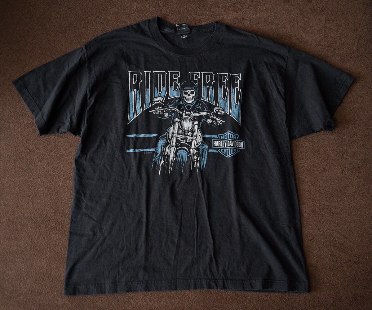 ヴィンテージ品Harley-Davidson Tシャツ 2Xサイズ 古着 HARLEY DAVIDSON シールド&バー スカル パイレーツ Tシャツ