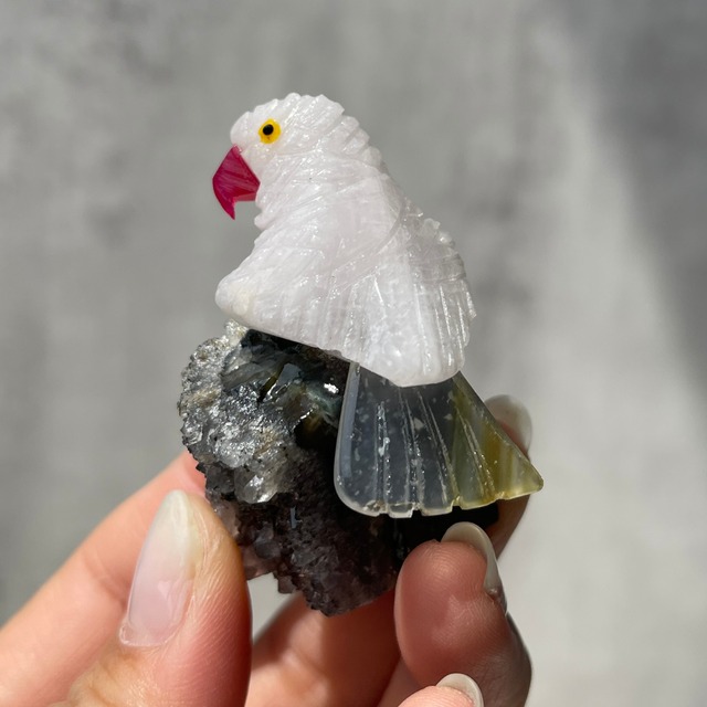 【鳥 on アメジストジオード】③《クリアクォーツ×アゲート》鉱物 天然石 パワーストーン インテリア 置石