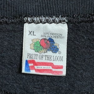 FRUIT OF THE LOOM 90s USA製 バックプリント ロゴ スウェットシャツ トレーナー プルオーバー ラグラン 黒 ユニセックス XL ビッグサイズ ヴィンテージ  ビンテージ オールド US古着