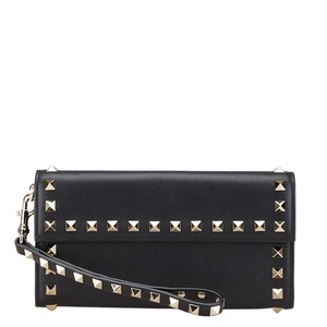 ヴァレンティノ ロックスタッズ 長財布 ブラック ゴールド レザー レディース VALENTINO 【中古】