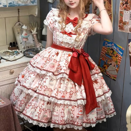 ゆめかわ♡ウエストリボン付きショートケーキワンピース　wanpi20★