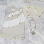 パーティドレス ワンピース ドレス グレイ系 アプレジュール apres jour グレー アイボリー くすみ お呼ばれ パーティ 発表会 フォーマル ファー レース 軽い 薄い 無地 上品 シンプル レディース お洒落 結婚式 二次会 高級感