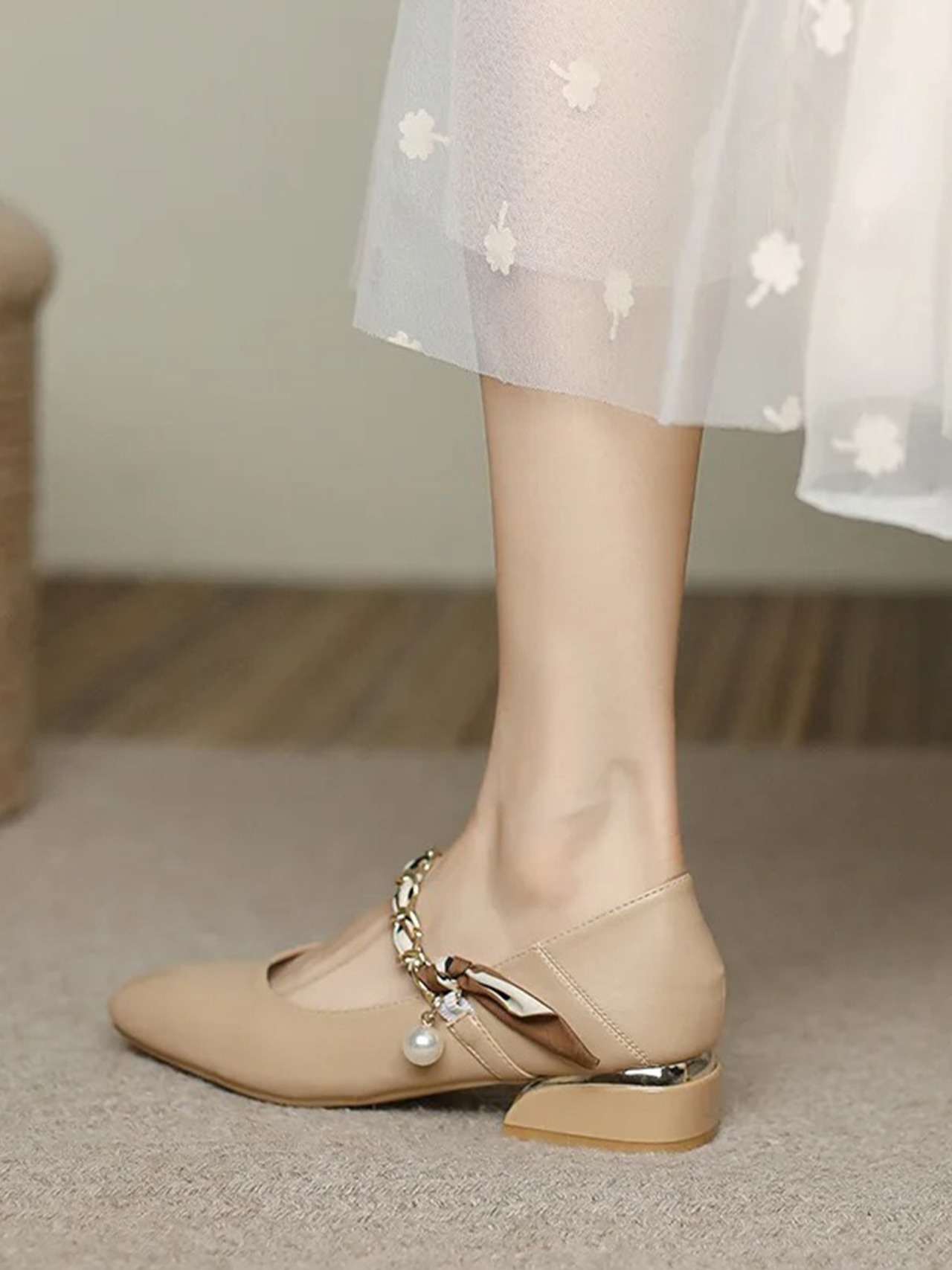 【0295】Scarf Strap Low Heel Shoes