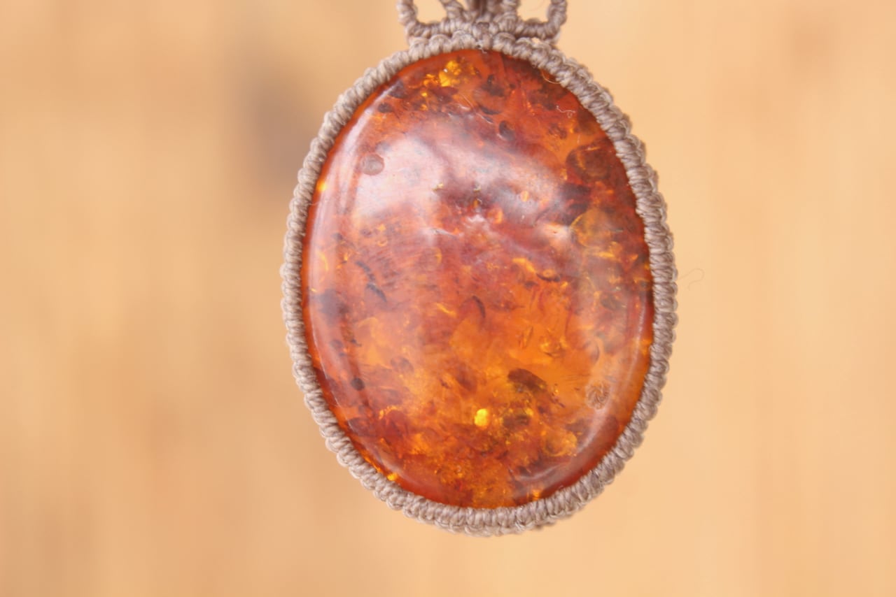 Amber & Citrin & Ametyst & Serpentine micro macrame necklace