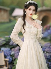 【0179】Total Lace A-line Long Sleeve Dress