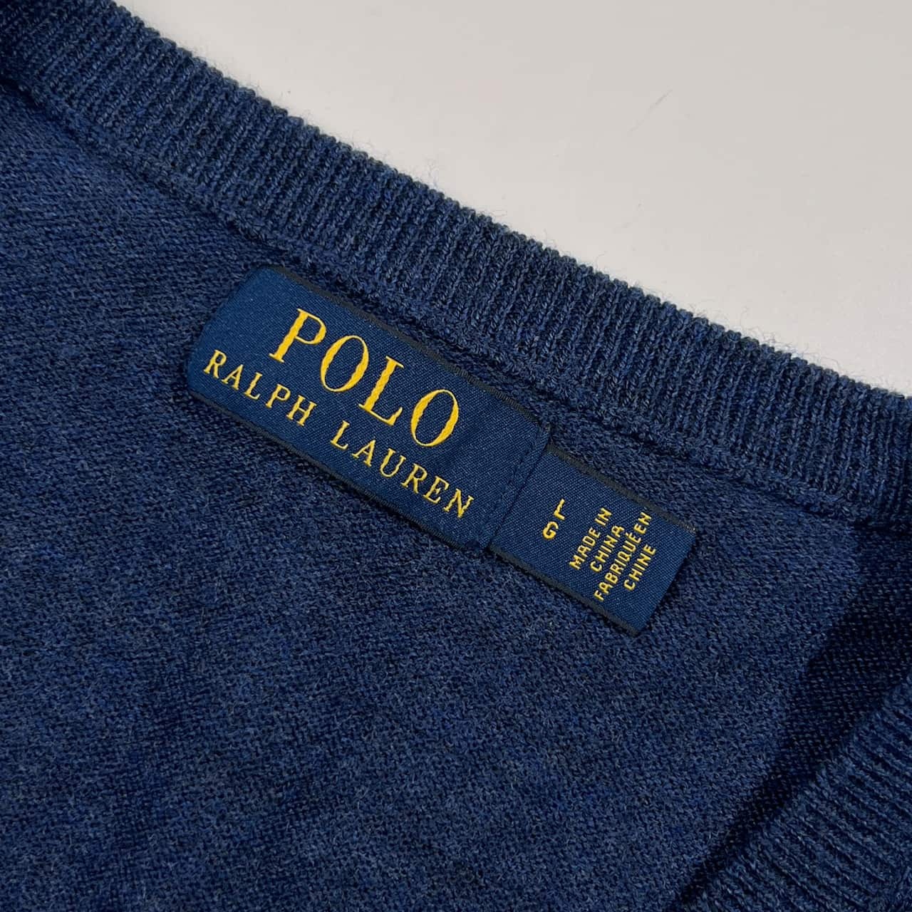 POLO RALPH LAUREN ラルフローレン Vネック ウール ニット セーター L/ブルー ネイビー系 メンズ