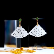 K18YG 白翡翠 透かし彫りピアス A貨翡翠 jd_mm1160