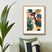 Reverie｜白いドレスの女性とボタニカルが調和する抽象モダンアートポスター｜北欧ナチュラルに最適｜額縁セット｜A4ポスター