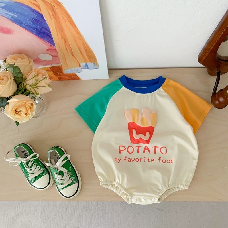【BABY】夏作ポテトプリントカラフルロンパース