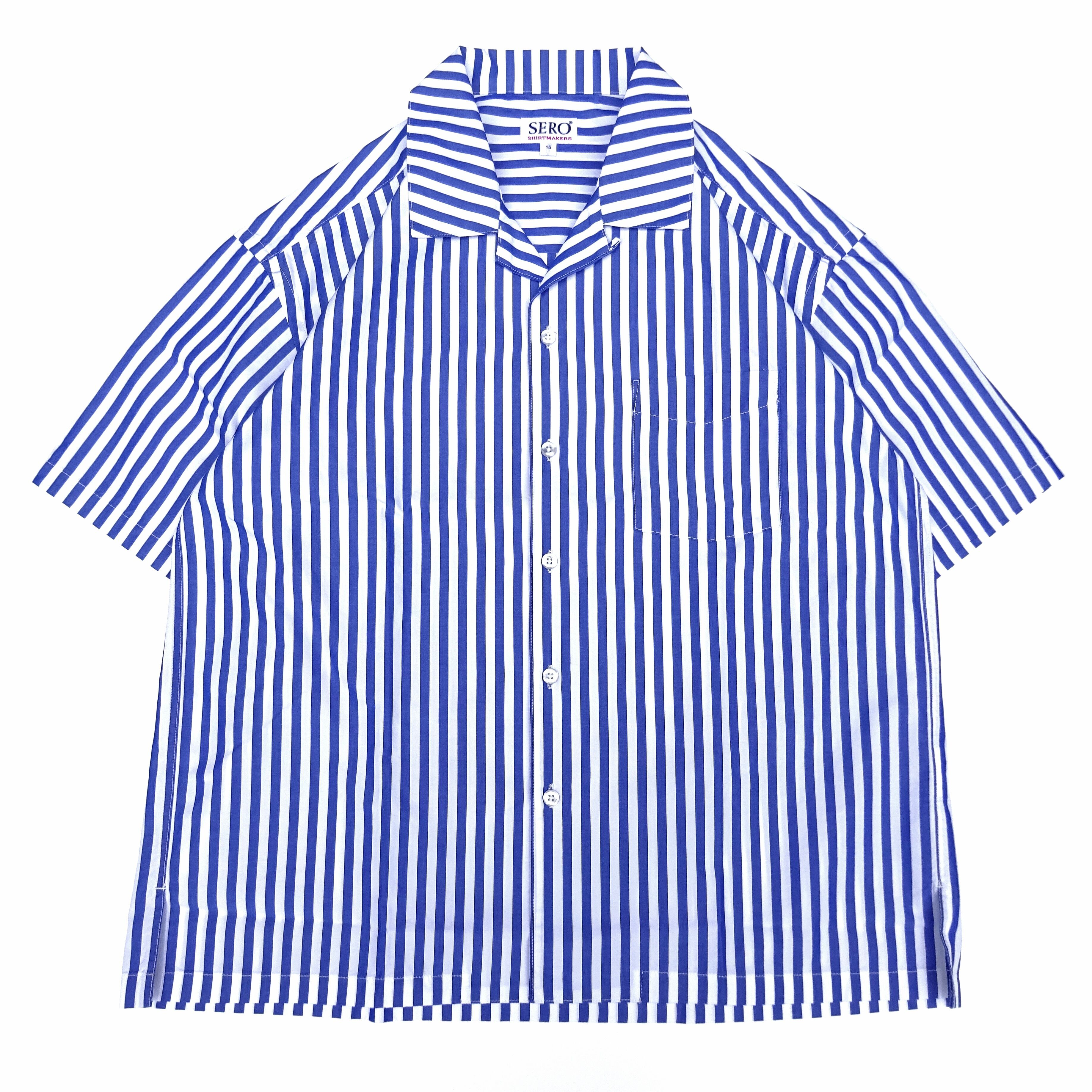 SERO (セロ) SHORT SLEEVE OPEN COLLAR STRIPE ブルー×ホワイト