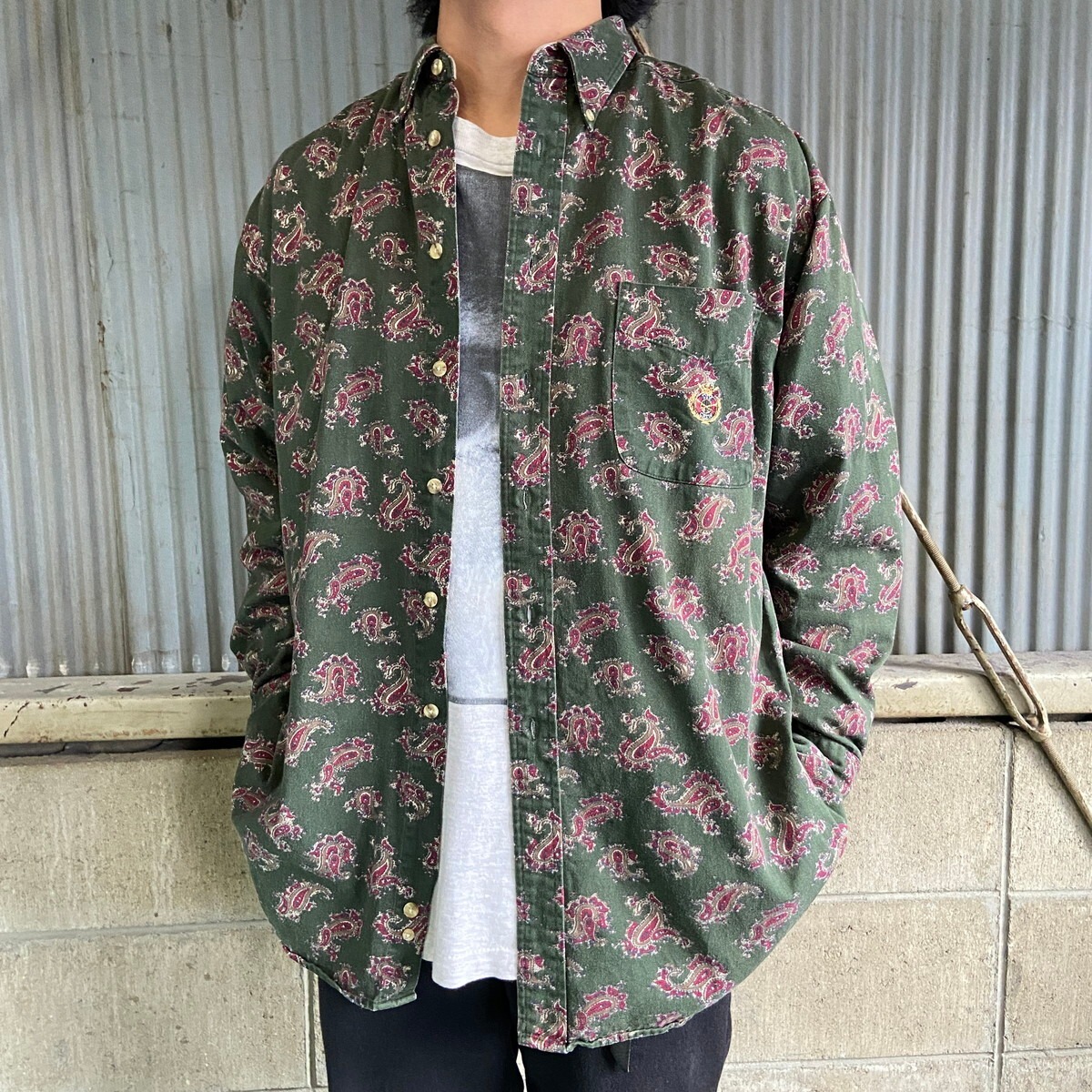 90年代 IVY CREW 長袖 ワンポイントロゴ 刺繍 ボタンダウンシャツ 