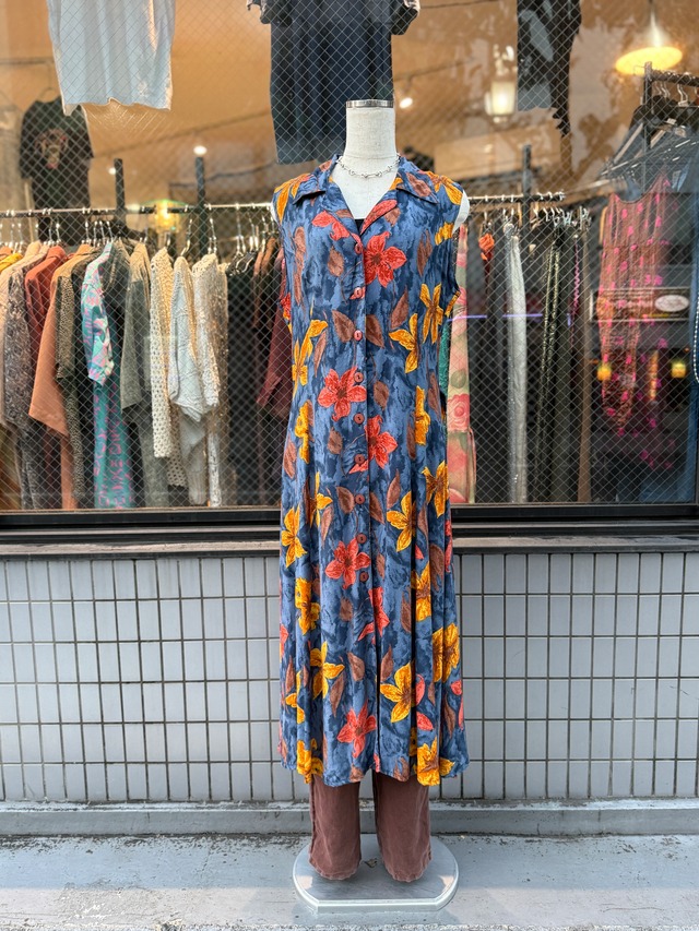 Vintage Rayon France Floral Sleeveless Dress