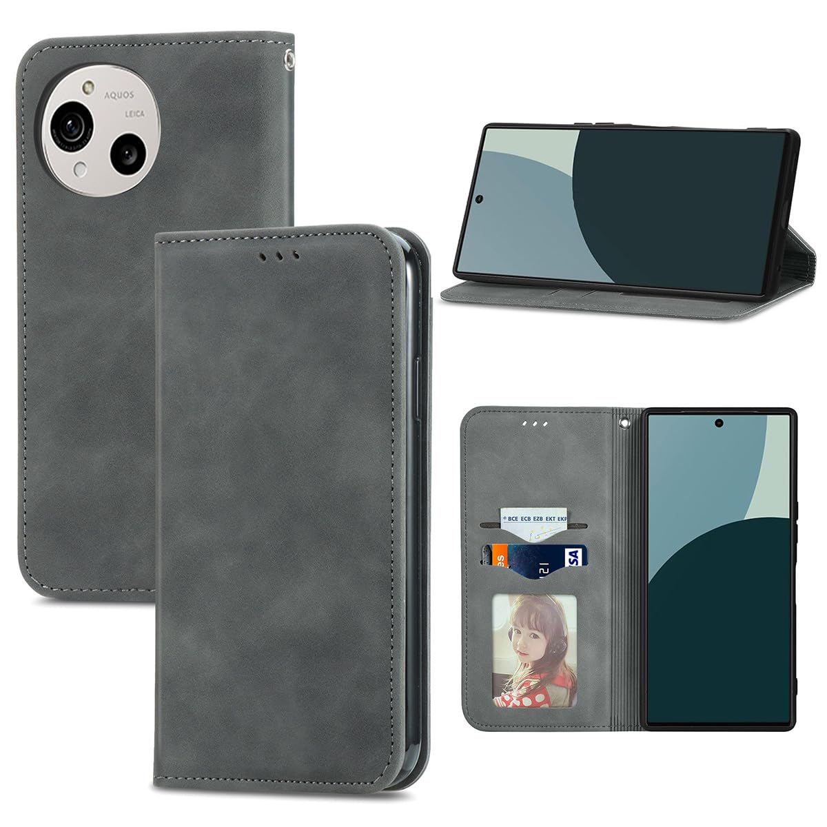 AQUOS R10 SH-51F / AQUOS R9 SH-51E ケース 手帳型 aquos r10 r9 手帳型ケース アクオスR10 カバー 多機能 財布型 カード収納 スタンド機能付き 360度保護 耐衝撃 携帯カバー 6色 WEKAQR10PT (グレー)