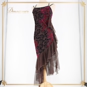 社交ダンス 衣装 ラテン ドレス ワンピース レッスンウェア パーティドレス レディース ピンク系 ブラウン系 ICHIOKU イチオク 袖なし 花柄レース ストレッチ レディースドレス おしゃれ ダンス衣装 フォーマル舞台 講師用衣装 パーティー用 着心地抜群 体型カバー 着回し可 上品スタイル ロマンティック きれいめコーデ ワンピースタイプ