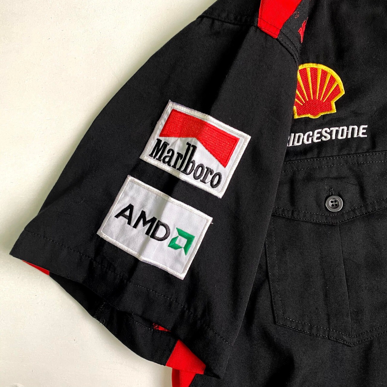 フェラーリ Ferrari レーシング ワッペン 刺繍 半袖 コットン シャツ 