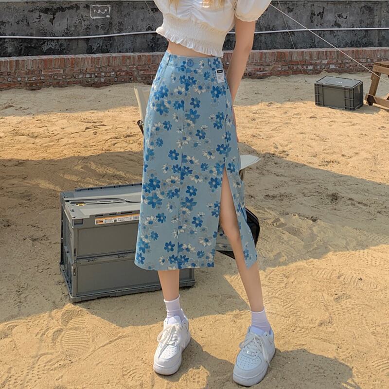 スカート サマーハイウェストウェストAラインロングフローラル 夏物 花柄 スーパーモール11259953890