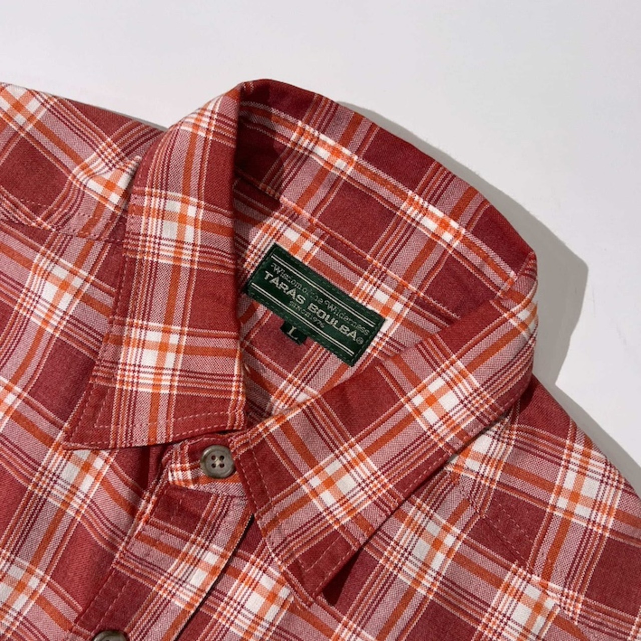 90s TARAS BOULBA タラスブルバ チェック柄 長袖シャツ L/ピンクレッド系 メンズ アシックス ビンテージ