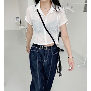 [KIIKO] Wrinkle Crop Short Sleeve Shirt (2 color) 正規品 韓国ブランド 韓国代行 韓国通販 韓国ファッション シャツ