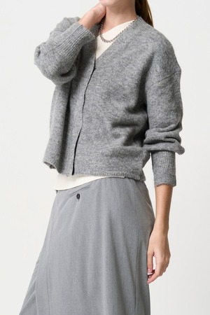 11/16まで KNIT UP / Shaggy Cardigan（GRAY） - Minimal Shoulder Cutsew