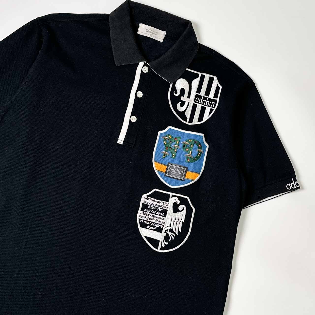 adabat アダバット 刺繍 デザイン 鹿の子 半袖 ポロシャツ 4/ブラック メンズ ゴルフ