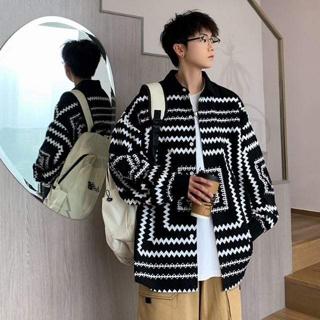 ブラック＆ホワイトブラック アンド ホワイト幾何学柄 テーパード