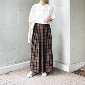 Pleats check skirt (brown)