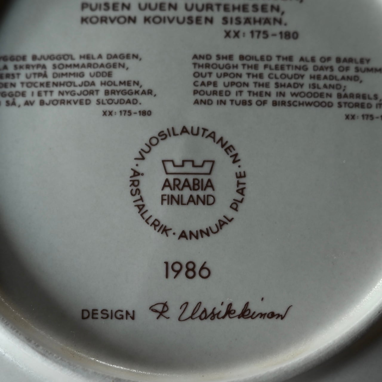 ARABIA Year Plate 1986 / アラビア イヤー プレート 1986年【B