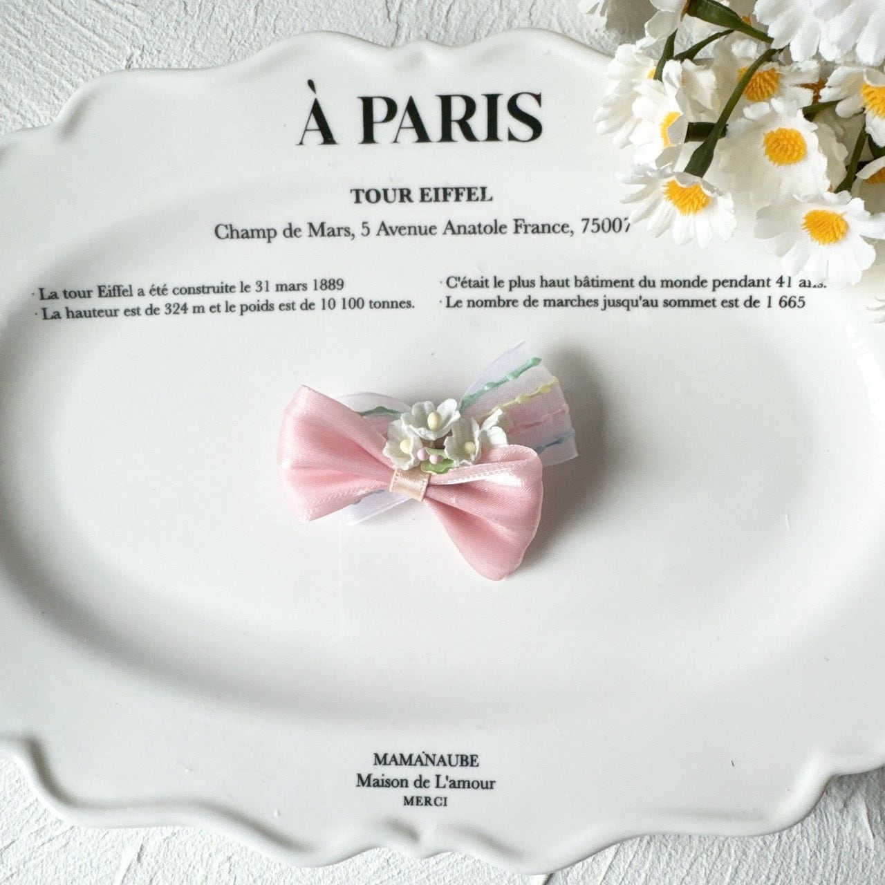 お花のストライプダブルリボンパッチン（バレッタ）