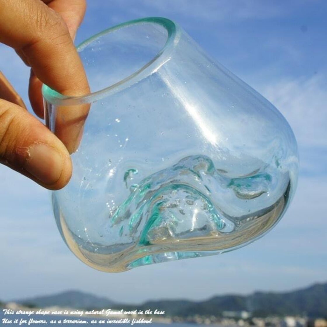 吹きガラスと天然木のオブジェTN 金魚鉢 メダカ 水槽 アクアリウム 