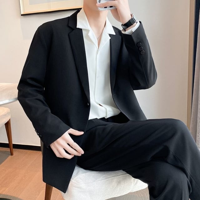 予約販売】メンズ セットアップ スーツ シングル ウエストゴム 無地