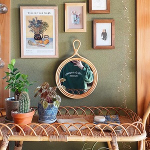 Rattan round mirror