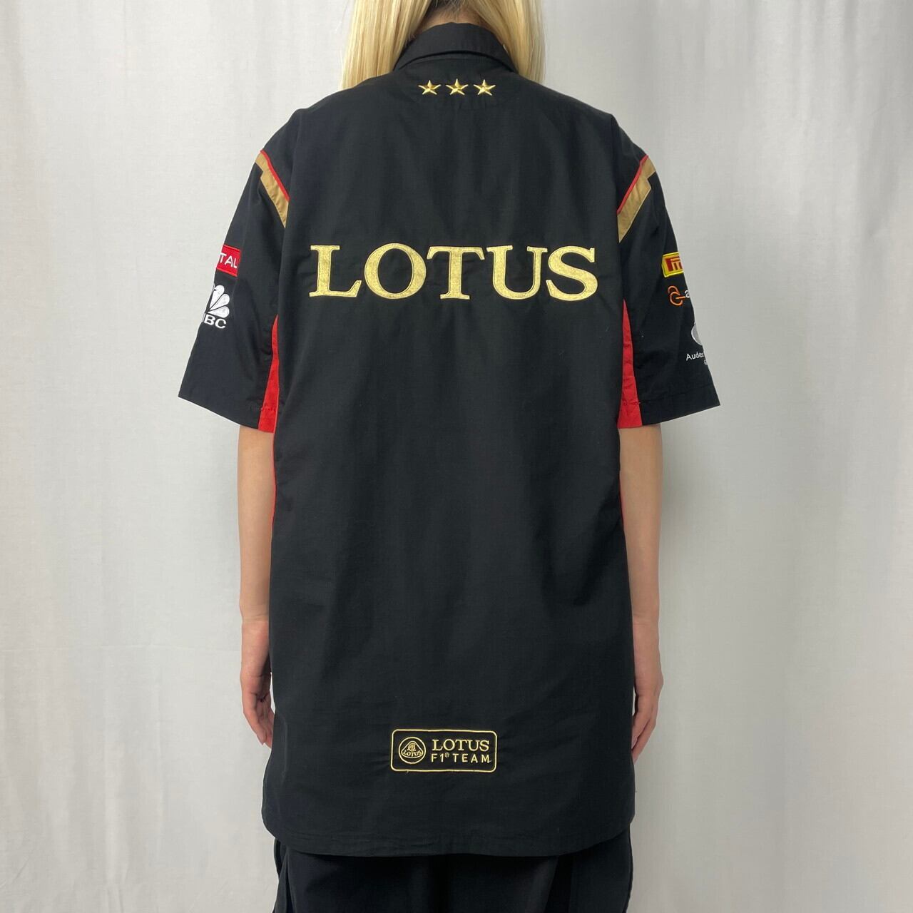 LOUTUS ロータス F1 レーシング ワッペン 刺繍 半袖 シャツ メンズM 