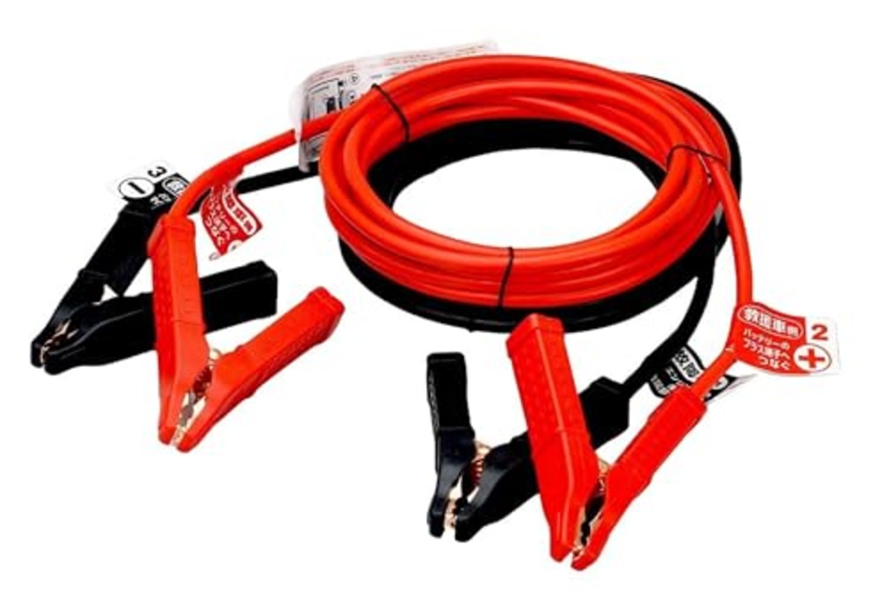 BAL(大橋産業) ブースターケーブル DC12V DC24V 120A 5m 軽自動車 普通乗用車 SUV トラクター 2t 4tトラック HV ハイブリット車 救援端子 細型絶縁フルカバークリップ 取り付け手順タグ 品番:1684