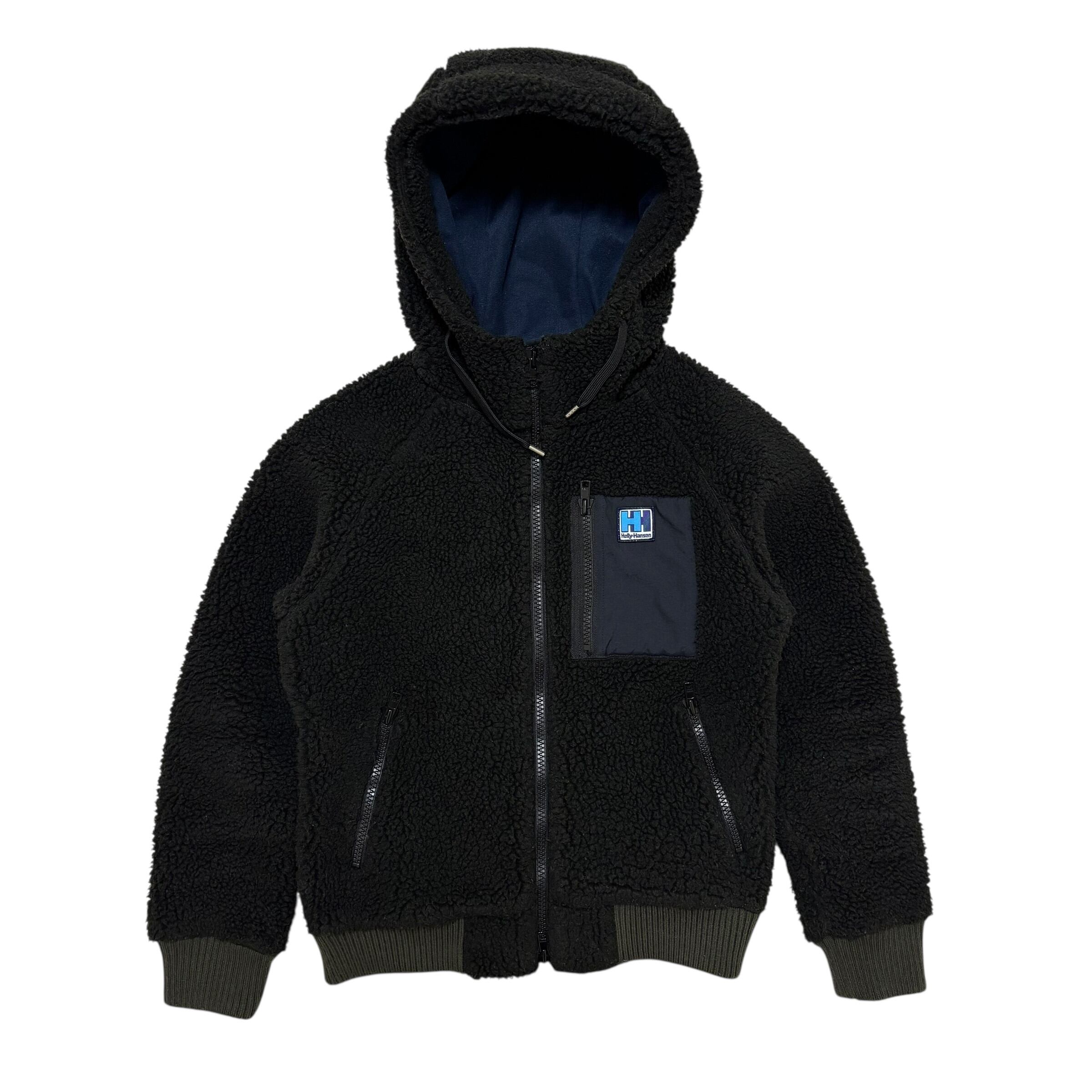 古着 HELLY HANSEN ヘリーハンセン ファイバーパイルサーモ フリース フーディ パーカー 黒 クリーニング済み レディース L