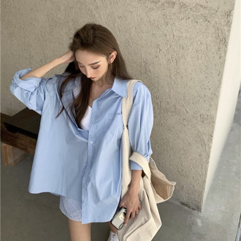 センスの白いシャツの女性の夏の緩い日焼け止め半袖長袖シャツ2020新しいニッチトップ ブラックストロベリース32234827316