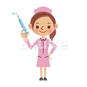イラスト素材：注射器を持つ看護師/ナース（ベクター・JPG）