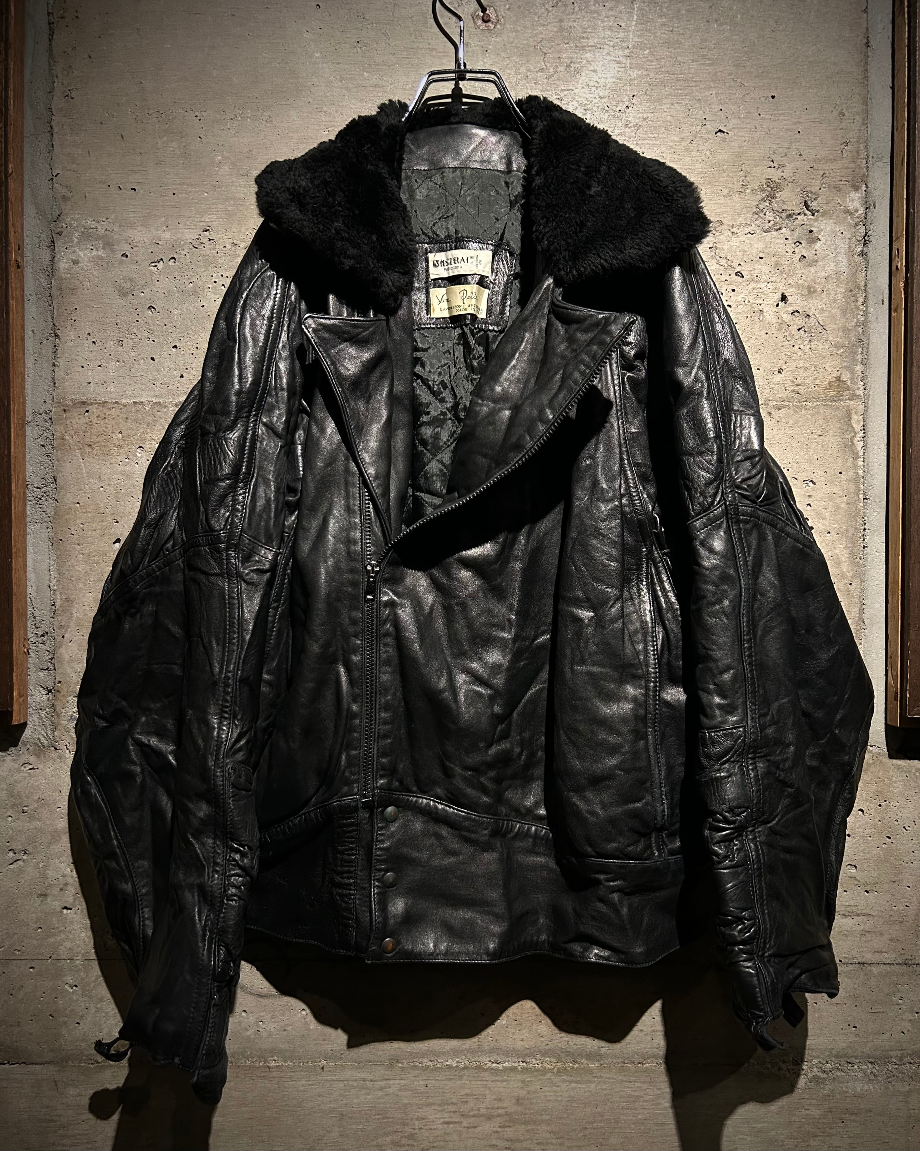 ジャケット・アウター 80s 90s Euro vintage black cashgora coat 80s ARROW LEATHER CARCOAT Size L | KORDS